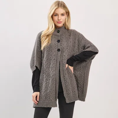 Truedames Button Front Knit Poncho In Gray
