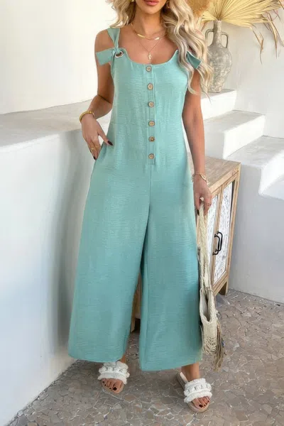 Truedames Button Front Knotted Strap Wide Leg Jumpsuit In Blue