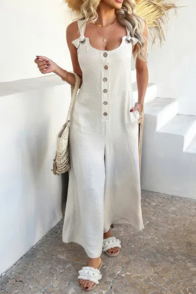 Truedames Button Front Knotted Strap Wide Leg Jumpsuit In White