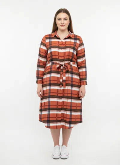 Truedames Button Front Midi Shirt Dress With Self Tie Belt In Brown