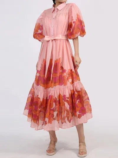 Truedames Button Front Puff Sleeve Dress In Pink