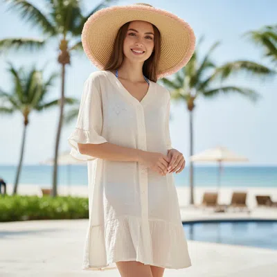 Truedames Button Front Ruffle Hem Beach Cover Up Dress In Neutral
