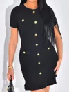 Truedames Button-front Short Sleeve Textured Dress In Black