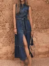 Truedames Button Front Sleeveless Denim Dress In Blue