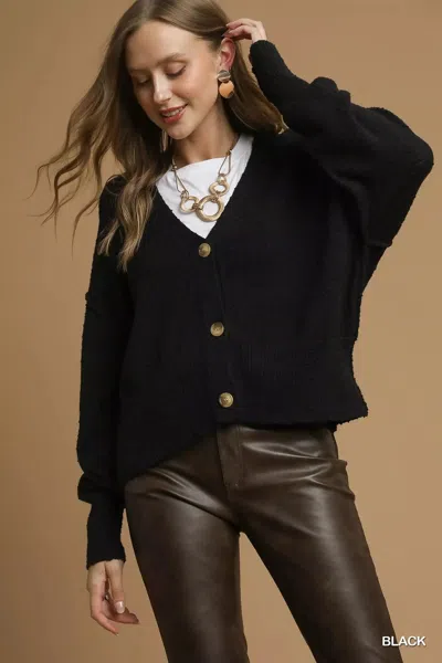 Truedames Button-front V-neck Knit Cardigan In Black
