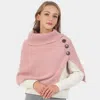 Truedames Button Pointed Slit Turtleneck Knit Shawl Scarf In Pink
