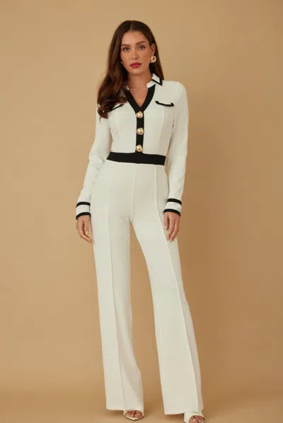 Truedames Button Trio Jumpsuit In Neutral