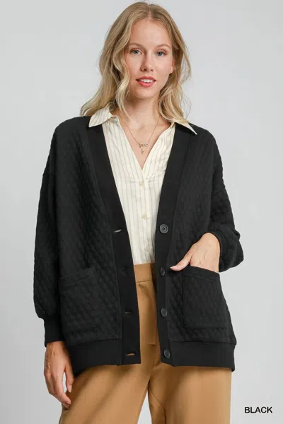 Truedames Button-up Jacquard Cardigan In Black