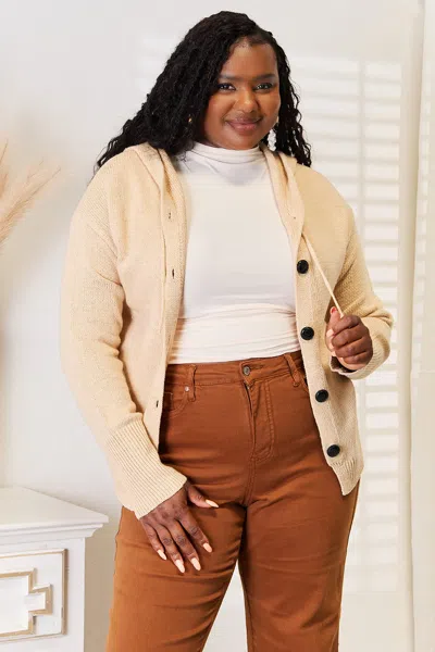 Truedames Button-down Long Sleeve Hooded Sweater In Beige