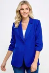 Truedames Buttoned Detail 3/4 Sleeve Blazer In Blue