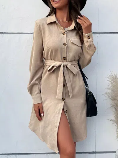 Truedames Button-front Tie Waist Shirt Dress In Multi