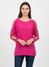 Truedames Cable & Gauge Pullover Sweater In Pink