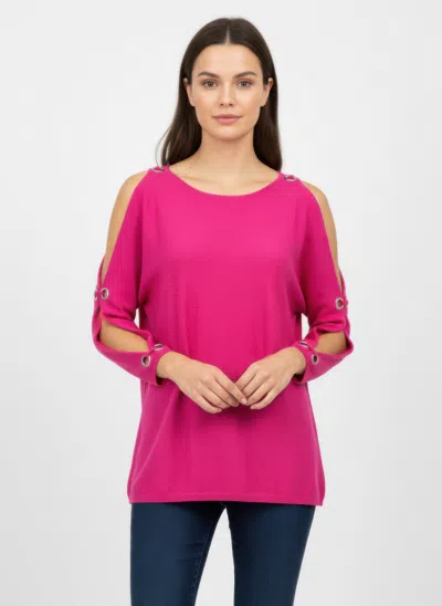 Truedames Cable & Gauge Pullover Sweater In Pink