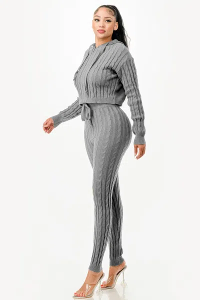 Truedames Cable Hoodie Sweater 2pcs Set In Gray