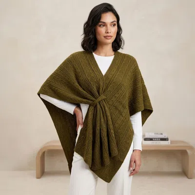 Truedames Cable Knit Convertible Poncho Wrap Shawl In Green