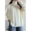 Truedames Cable Knit Half Zipper Solid Loose Sweater In White