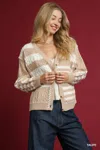 Truedames Cable-knit Stripe Button-up Cardigan In Brown