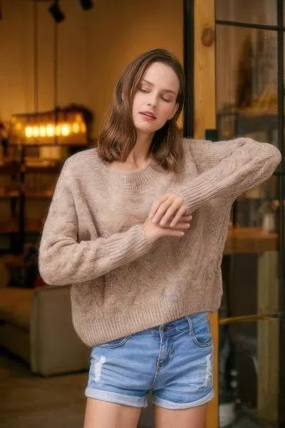 Truedames Cable Knit Sweater In Beige