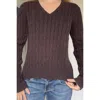 Truedames Cable Knit V Neck Long Sleeves Fit Sweater In Brown