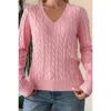 Truedames Cable Knit V Neck Long Sleeves Fit Sweater In Pink