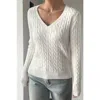 Truedames Cable Knit V Neck Long Sleeves Fit Sweater In White