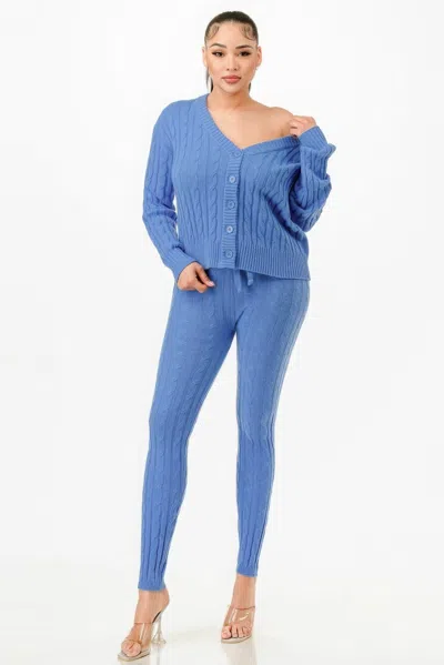 Truedames Cable Sweater Cardigan 2pc Set In Blue
