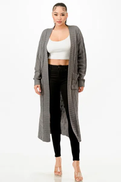 Truedames Cable Sweater Long Cardigan In Gray