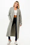 Truedames Cable Sweater Long Cardigan In Gray