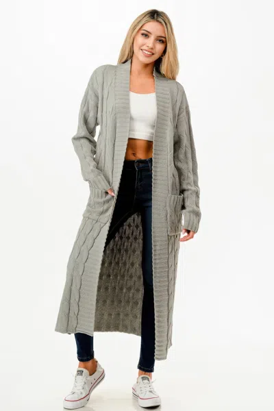 Truedames Cable Sweater Long Cardigan In Gray