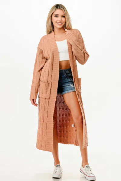 Truedames Cable Sweater Long Cardigan In Orange