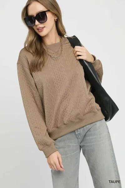 Truedames Cable Texture Pattern Sweatshirt With Ribbed Hem In Gray
