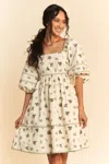 Truedames Cactus Printed Poplin Contrast Piping Mini Dress In Multi