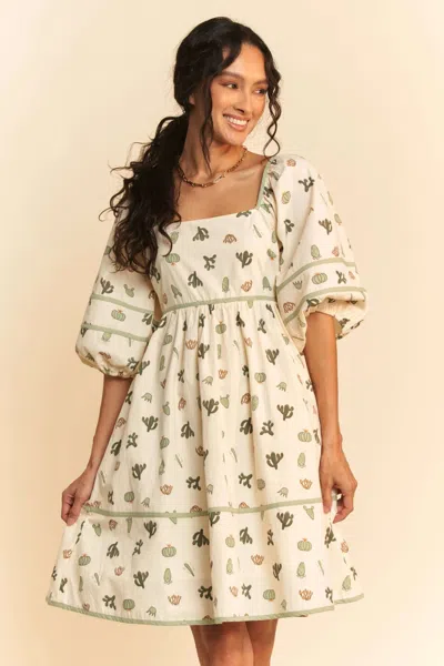 Truedames Cactus Printed Poplin Contrast Piping Mini Dress In Multi