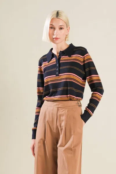 Truedames Call It Fate Sweater Polo Top In Multi