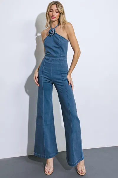 Truedames Call Me Lovely Denim Jumpsuit In Blue