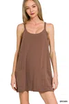 Truedames Cami Mini Dress With Built-in Romper Liner In Brown