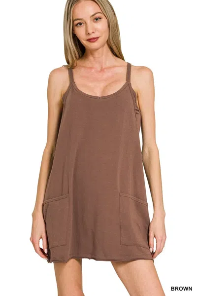 Truedames Cami Mini Dress With Built-in Romper Liner In Brown