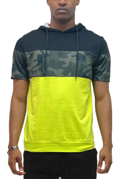 Truedames Camo And Solid Design Block Hooded Shirt In Black