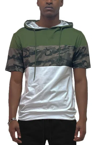 Truedames Camo And Solid Design Block Hooded Shirt In Multi