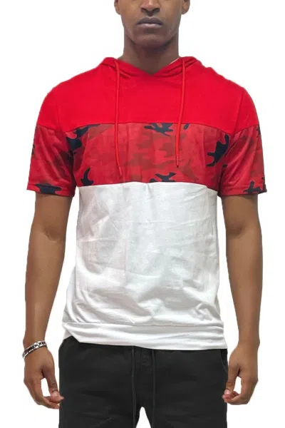 Truedames Camo And Solid Design Block Hooded Shirt In Red