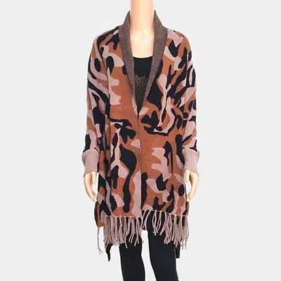 Truedames Camo Pattern Fringe Poncho In Brown