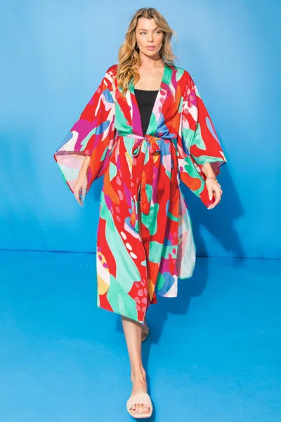 Truedames Cancun Getaway Satin Midi Kimono In Multi