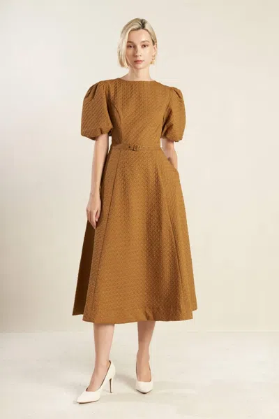 Truedames Can't Stop Me Woven Midi Dress In Brown