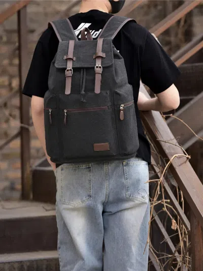 Truedames Canvas Backpack Bag With Buckle Straps In Black