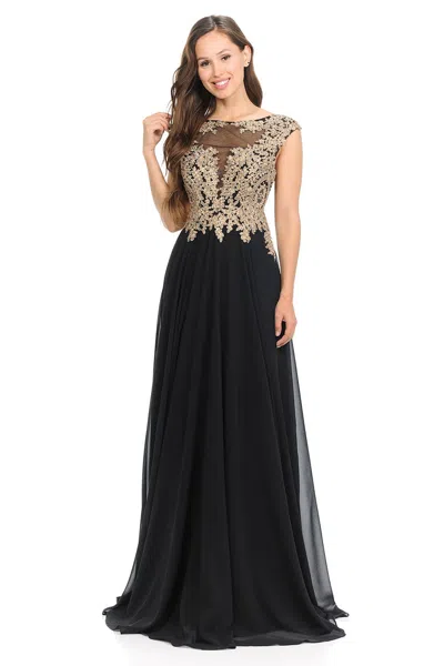 Truedames Cap Sleeve Embroidered Mother Of The Bride Dress In Black