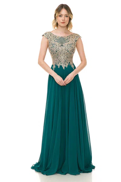 Truedames Cap Sleeve Embroidered Mother Of The Bride Dress In Green