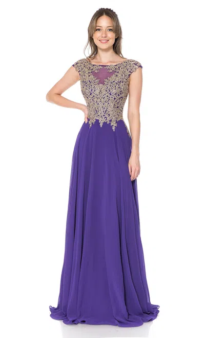 Truedames Cap Sleeve Embroidered Mother Of The Bride Dress In Purple