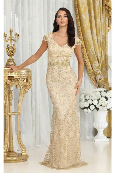 Truedames Cap Sleeve Fitted Mother Of Bride Evening Gown In Neutral