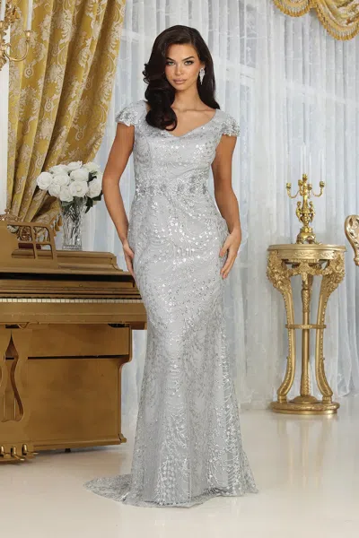Truedames Cap Sleeve Fitted Mother Of Bride Evening Gown In Silver