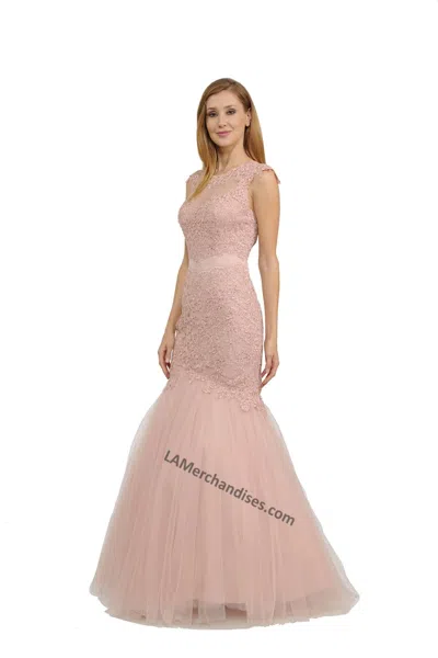Truedames Cap Sleeve Lace Applique & Rhinestone Mermaid Dress In Pink